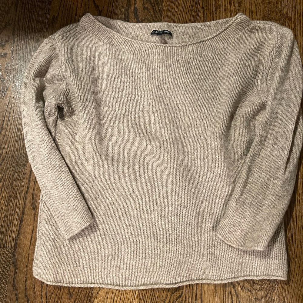 Eileen Fisher Light Taupe Scoop Neck Knit Sweater